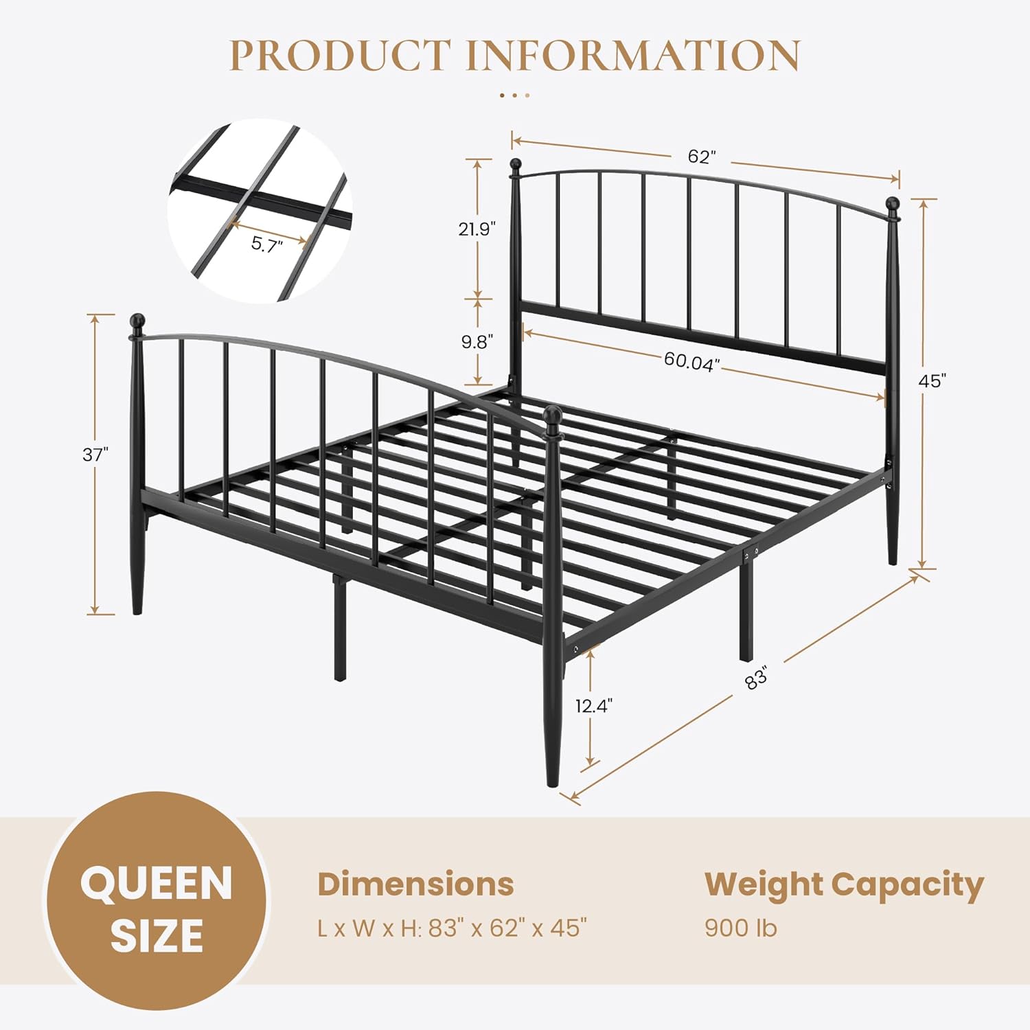 SHA CERLIN Queen Bed Frame - Metal Platform Bed with Victorian Iron Art Headboard & Footboard | Easy Assembly, Black