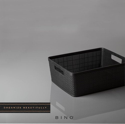 BINO Woven Plastic Basket - Medium Black 4-Pack | Stylish Home Organization & Space-Saving Storage