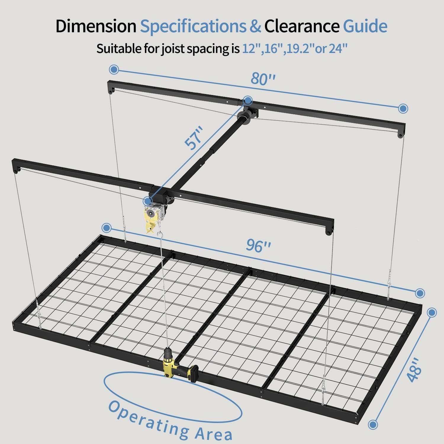 Overhead Garage Storage Rack - Heavy-Duty 4x8 FT Ceiling Mounted System with Safety Lock | 325 lbs Capacity