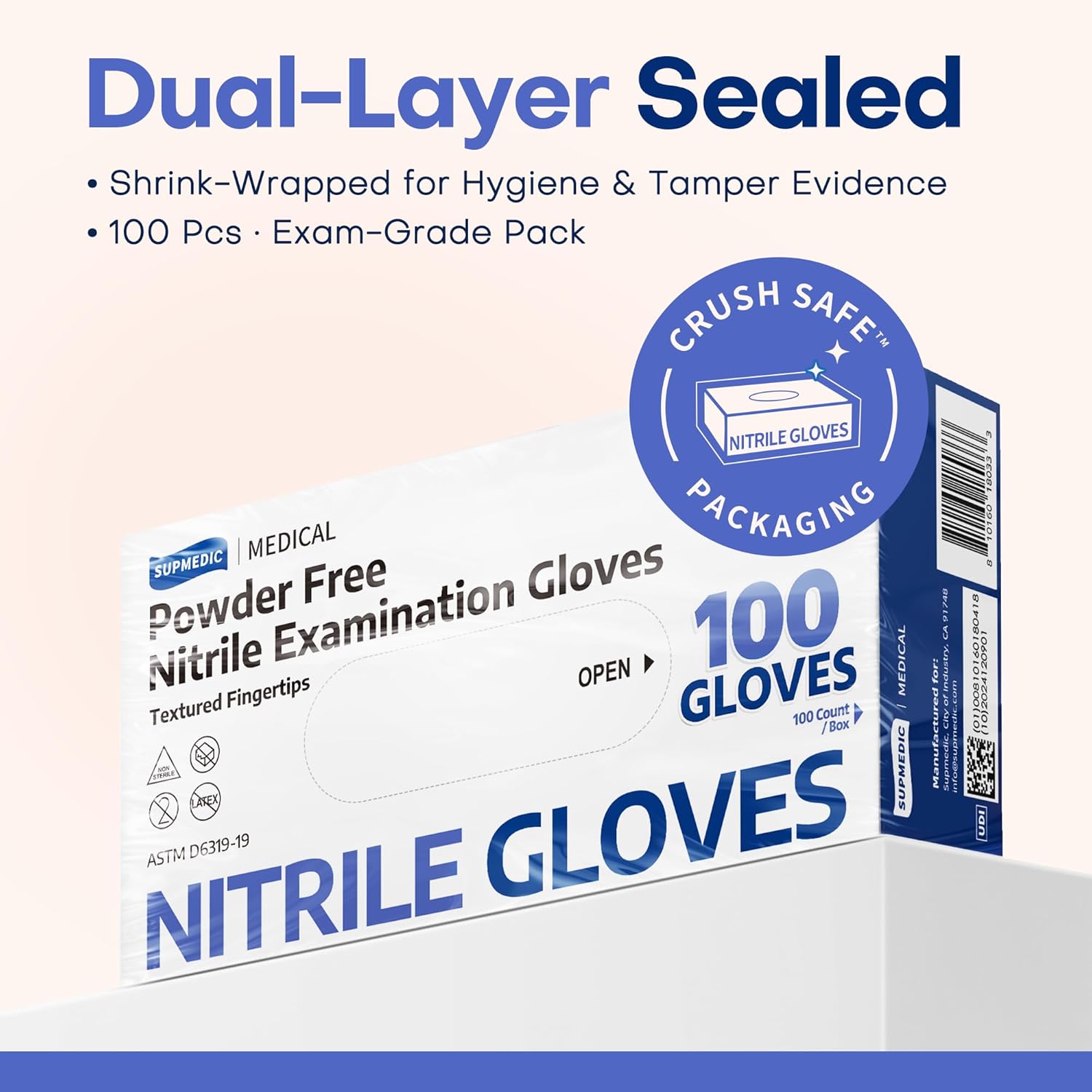 Supmedic Medical Soft Max™ Nitrile Exam Gloves - Powder-Free, Latex-Free, Food Safe | Blue Iris, 100 Ct