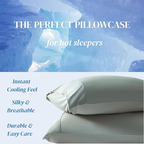 Beckham Hotel Collection Cooling Pillowcases - King Size Set of 2 | Silky Soft & Breathable Aqua Gray