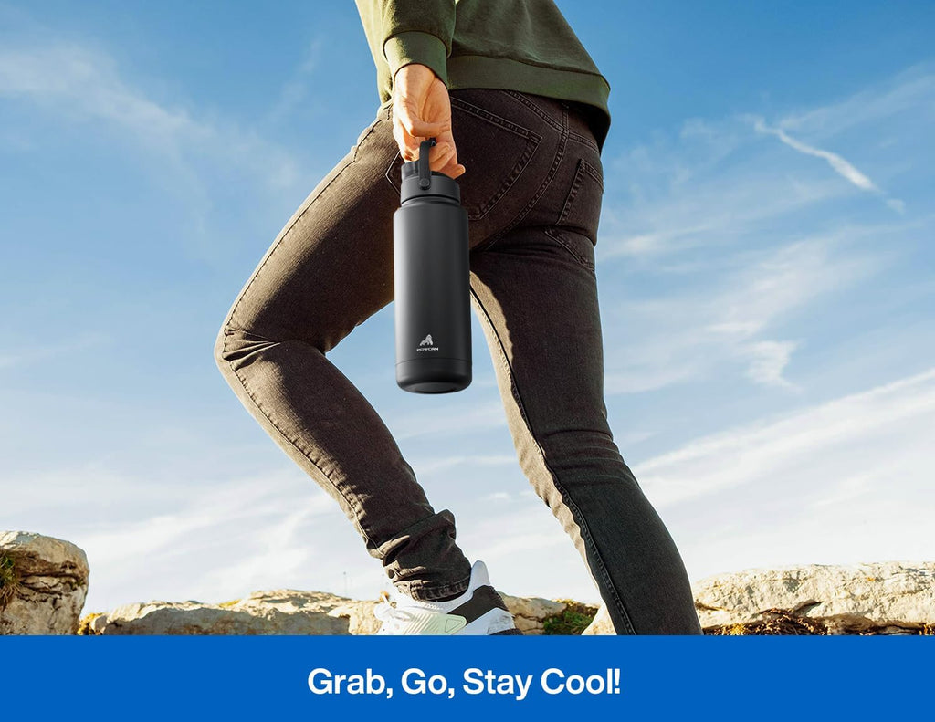 POWCAN 40 oz Insulated Water Bottle - 2-in-1 Straw & Spout Lid | Keeps Drinks Cold 24H, BPA-Free, Leak-Proof (Pacific Ocean)
