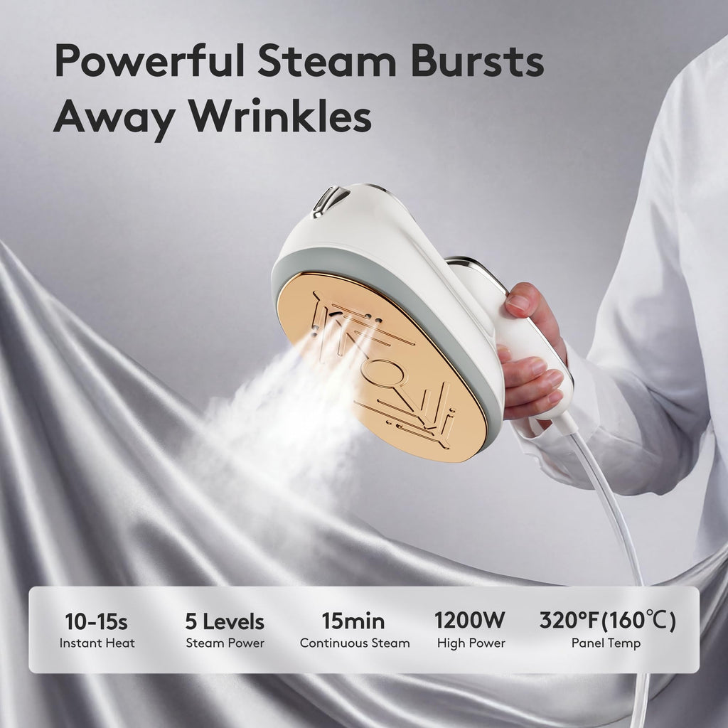 Kenbiref Travel Steamer for Clothes – 2026 Upgrade #1! 1300W Power 【160mL Tank & 10s Heat-Up】, 110-240V, 180° Rotating Handle, 6 Modes Ultra-Slim LCD Display – Perfect for Home & World Travel.