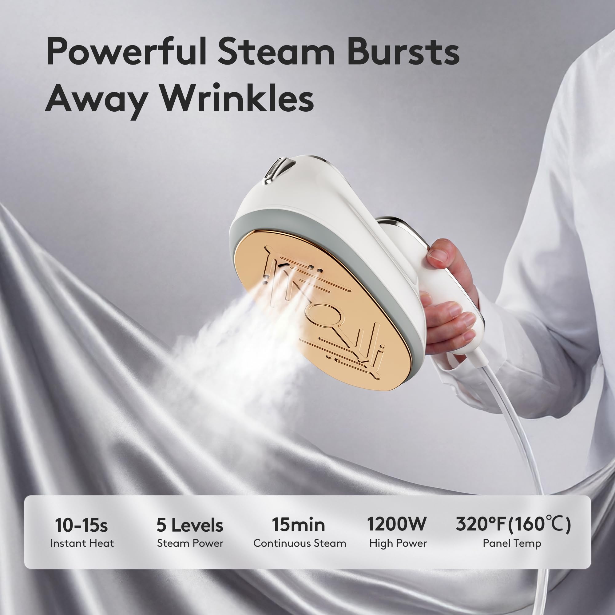 Kenbiref Travel Steamer for Clothes – 2026 Upgrade #1! 1300W Power 【160mL Tank & 10s Heat-Up】, 110-240V, 180° Rotating Handle, 6 Modes Ultra-Slim LCD Display – Perfect for Home & World Travel.