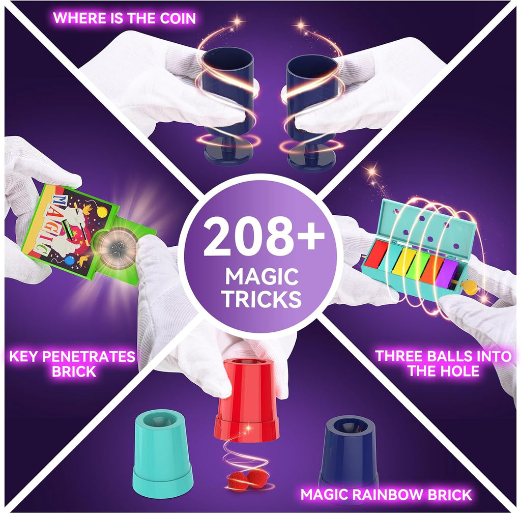 Nicella Magic Kit - 208+ Magic Tricks for Kids Age 6-12 | Beginner-Friendly Set with Manual & Video