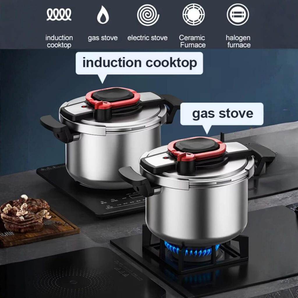 Stovetop 304 Stainless Steel Pressure Cooker, One-hand Easy Handle Lid, 3 PSI Setting, 6 Safety Systems, Dishwasher Safe, Olla de Presion, Works for All Cooktops (8.5 QT)