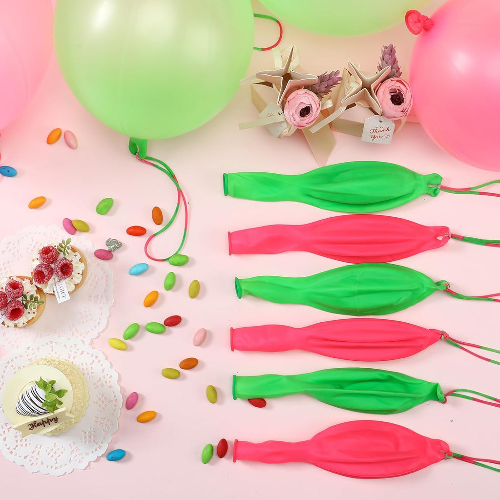 Skiennix Punch Balloons - 24 Pcs Pink & Green Bounce Balloons with Rubber Band Handles for Parties