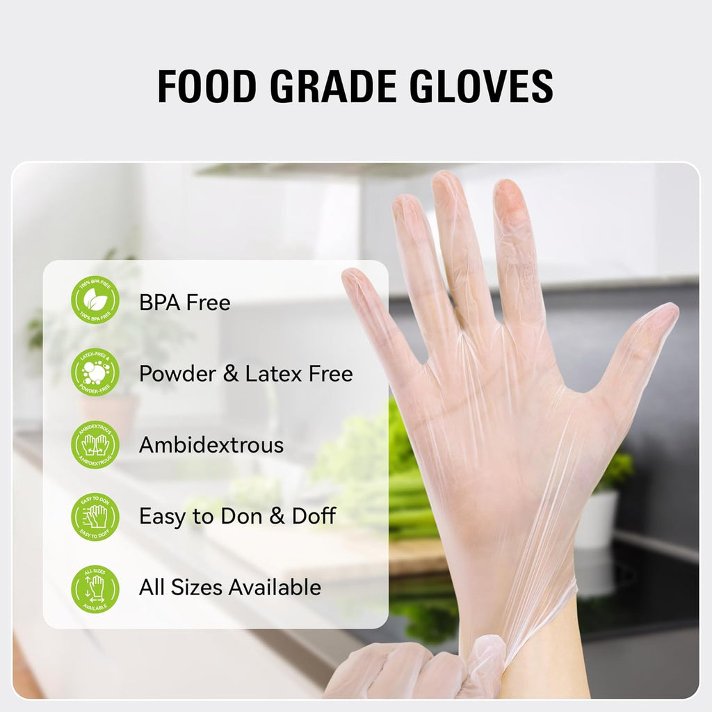 SWIFTLITE Disposable Vinyl Gloves - Food Safe, Latex-Free, Powder-Free Clear Plastic | Ideal for Cooking & Cleaning