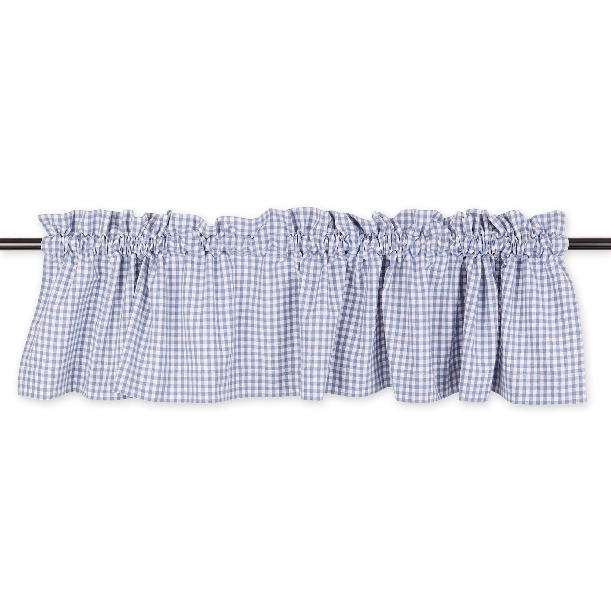 DII Window Valance Collection, 100% Cotton, Pre-Shrunk, Machine Washable, 2 Inch Curtain Rod Pocket, Single Panel, 72x14, Stonewash Blue Check