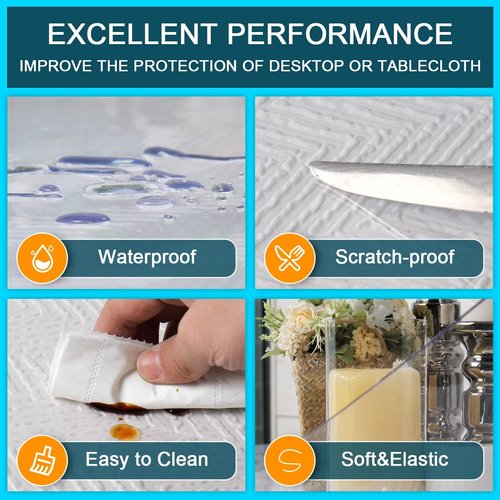 Waterproof Furniture Protector Cover Clear Plastic Tabletop Cloth Transparent Table Pad for Conference Table Banquet Table Wipeable Vinyl PVC Rectangle Crystal Tables Mat 44x102 Inch Non-Slip Durable