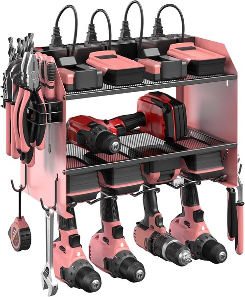 CCCEI Modular Power Tool Organizer - Wall Mount Charging Station & Heavy Duty Storage Shelf | Pink, 1 Pack