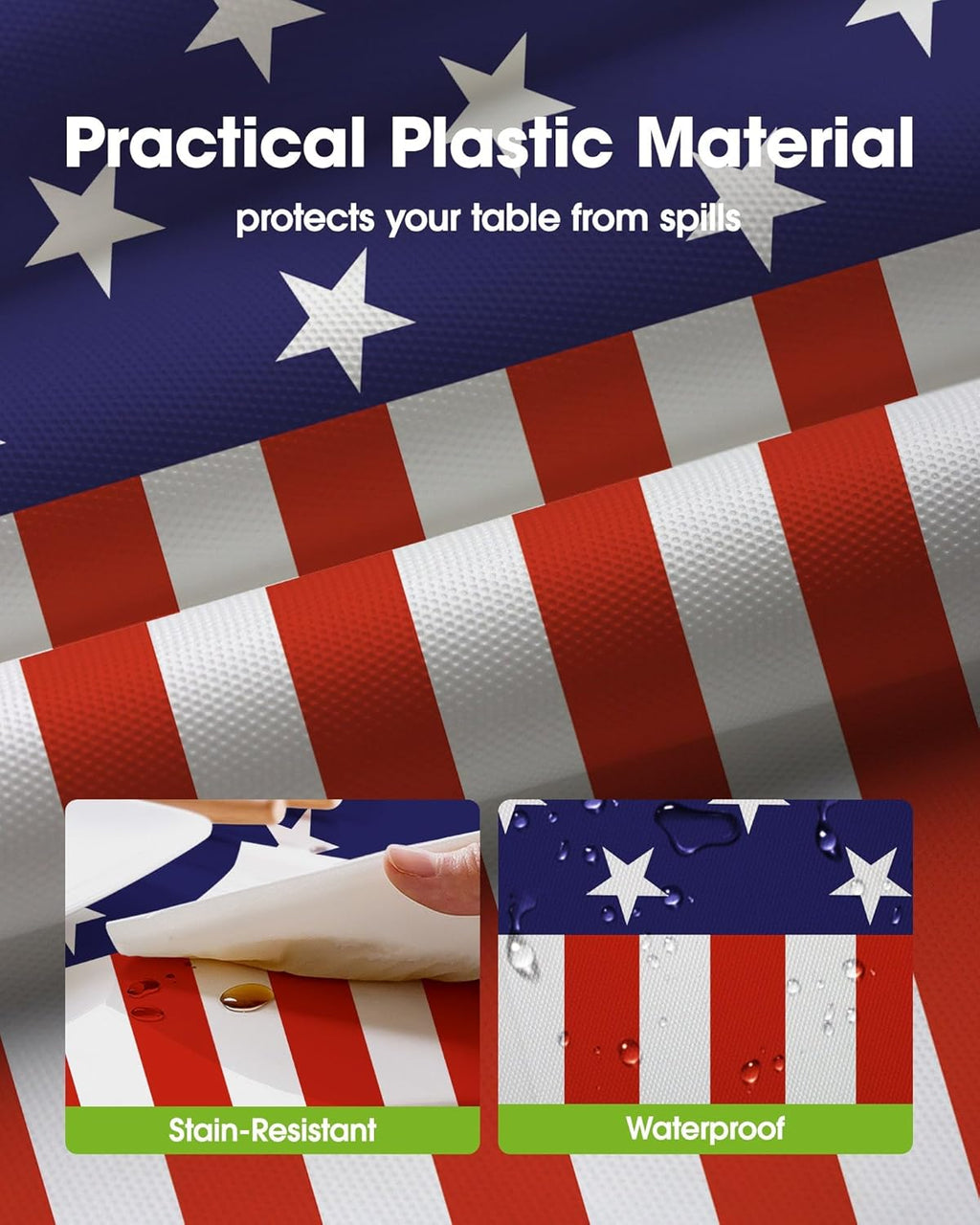 Pureegg Disposable Plastic Tablecloth - 4th of July American Flag Design | 54 x 108 Inch, 10 Pack for BBQs & Picnics