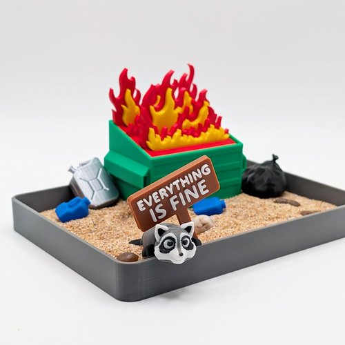 Dumpster Fire Zen Garden - Relaxing Miniature Landscape for Stress Relief | Perfect Desk Decor