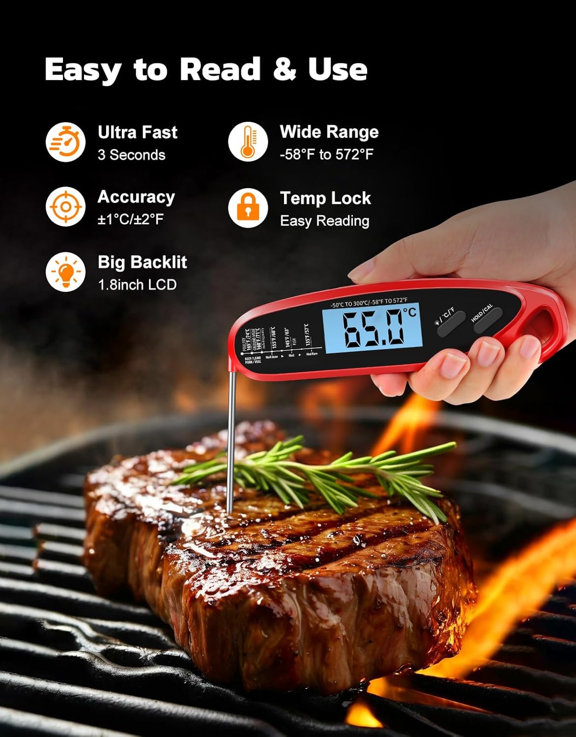 Skiennix Instant Read Meat Thermometer - Dual Probe Digital Cooking Thermometer with Backlit Display | Perfect for Grilling, BBQ, and Frying