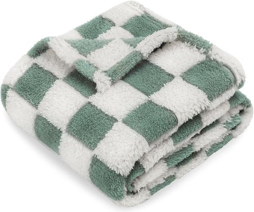 HOMRITAR Checkered Baby Blanket - Sage Green Soft & Fluffy 3D Chessboard Design | Reversible 30 x 40 Inch for Infants