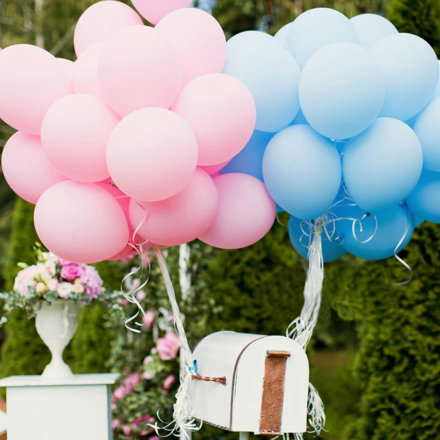 Pastel Pink & Blue Balloons by [Brand Name] - 100 Pack 12-Inch Latex Balloons with 65ft Ribbon for Gender Reveal & Baby Shower Decor
