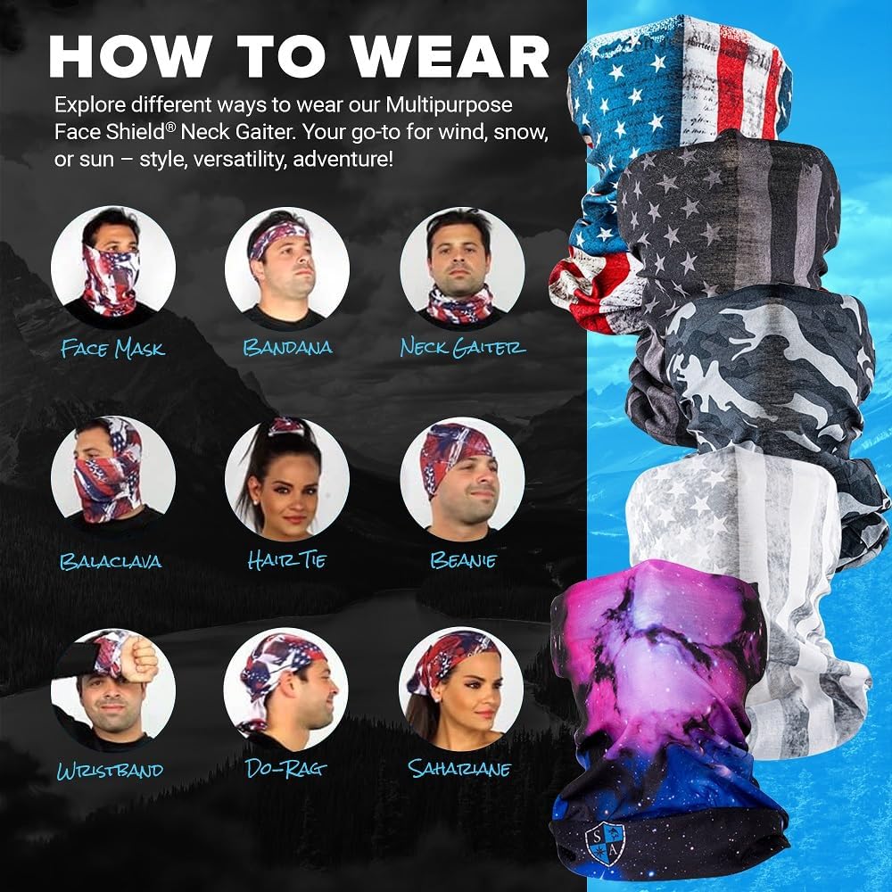 S A Company UV Face Shield 5-Pack | UV 30+ Neck Gaiter Balaclava for Adults | Multiple Colors Available