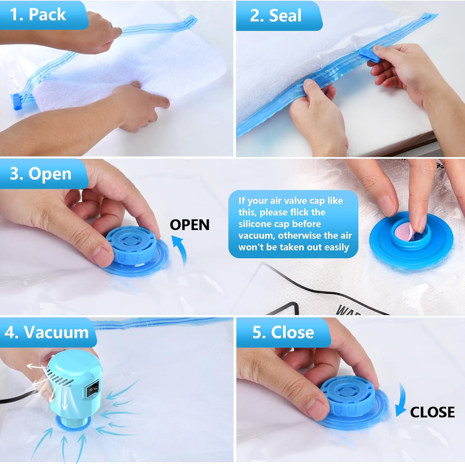 Skiennix Electric Vacuum Pump - Portable Storage Bag Sealer for Clothing & Bedding - Blue (No Bags)