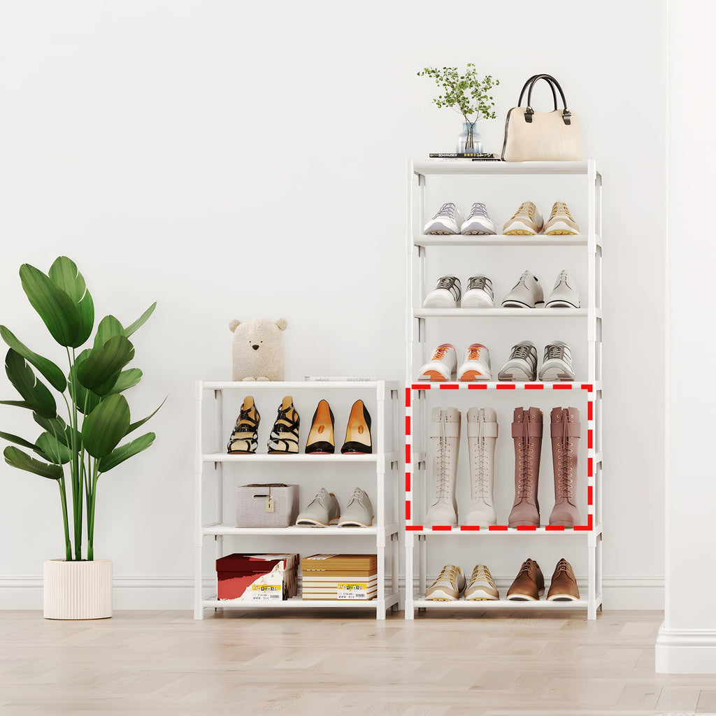 SOKOSEN 3-Tier Small Shoe Rack, Metal Stackable Kids Shoe Shelf Storage Zapateras Organizer,Narrow Shoe Rack Sturdy for Closet Hallway Entryway Living Room Bedroom (White)