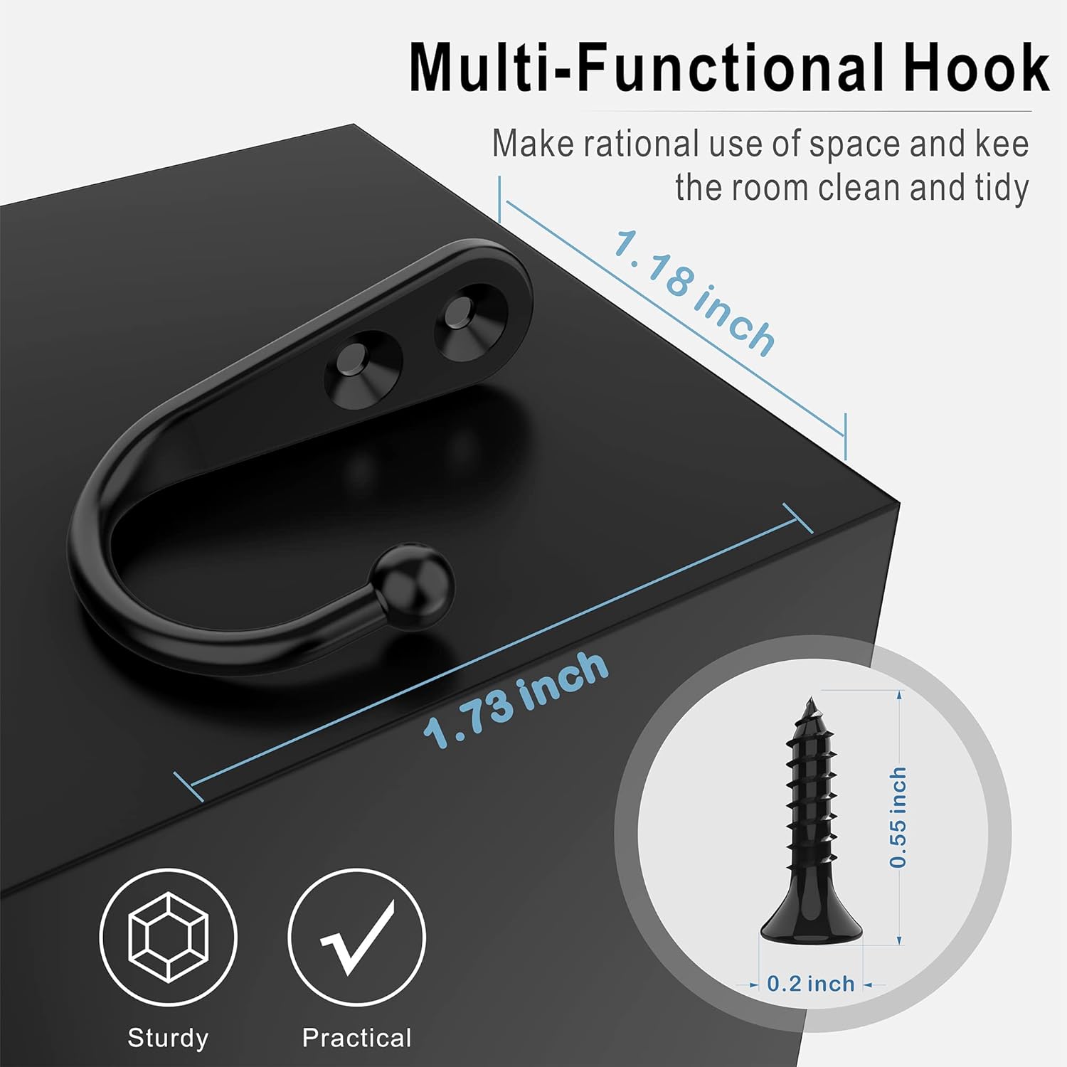 Skiennix 15 Pcs Black Wall Mounted Coat Hooks - Durable Hangers for Towels, Keys, and Bags