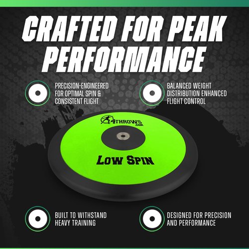 4THROWS Low Spin Competition Discus for Track & Field, High School, College, Men & Women — 70% Rim Weight, IAAF World Athletics Certified with Free Carry Bag, Neon Green and Black, 1kg