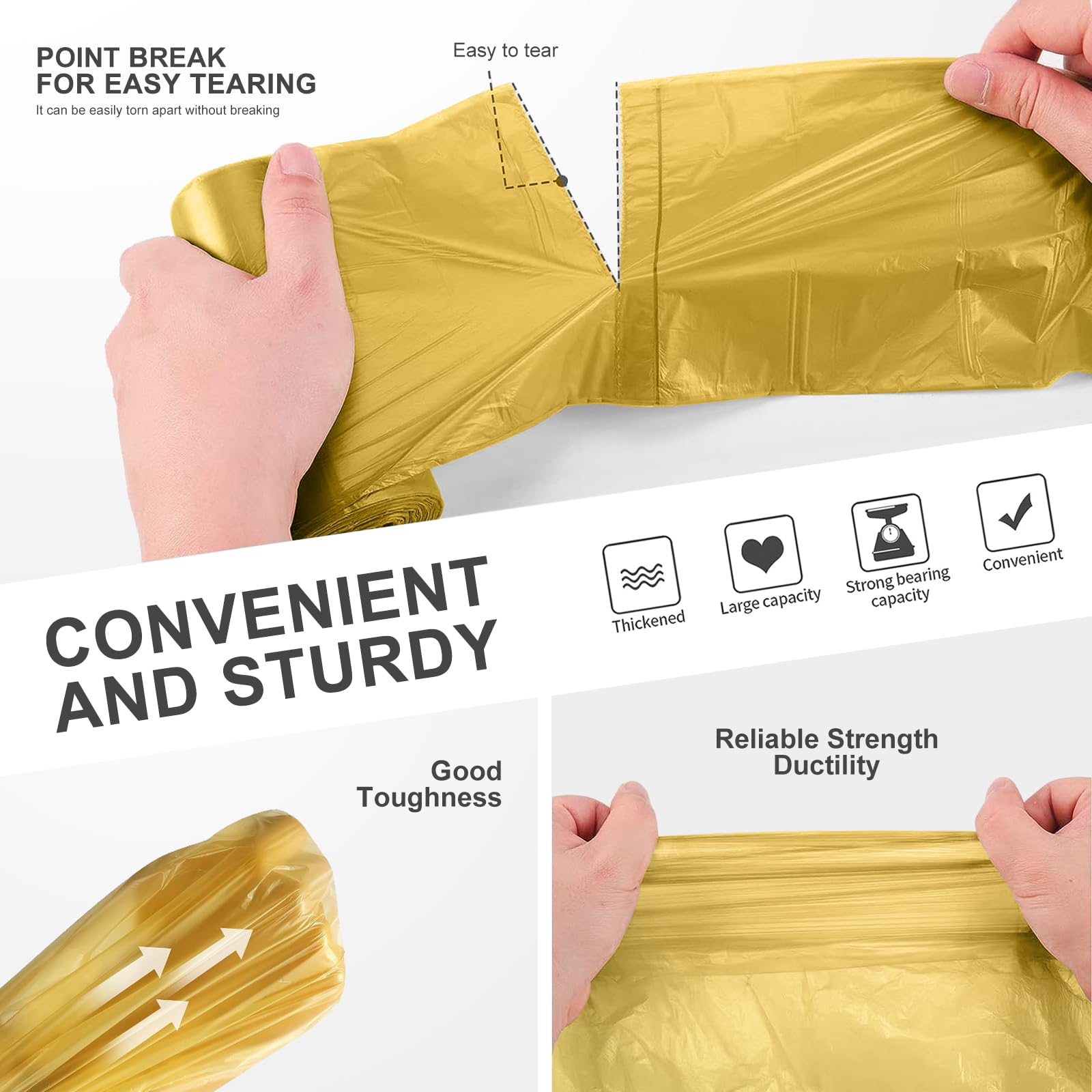 4-6 Gallon Gold Small Trash Bags 4 Gallon up to 6 Gallon Strong Garbage Bags Strong Disposable, Unscented Leak-proof Trash Bags for Cars Boat Office Bathroom Bedroom Kitchen Waste Basket Liner
