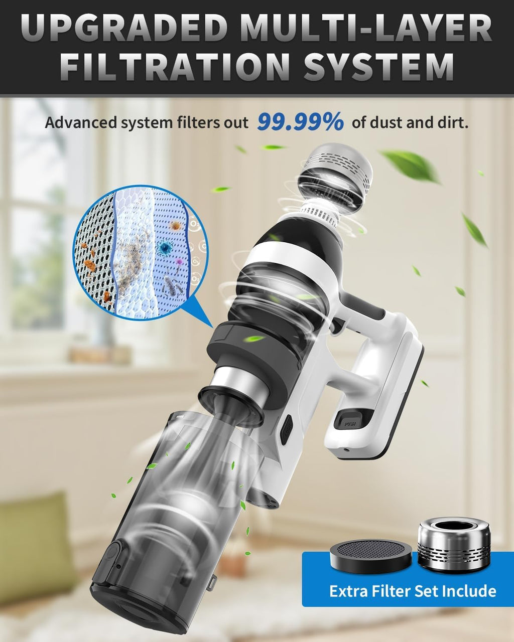 Skiennix Cordless Vacuum Cleaner - 15-in-1 Powerful Stick Design with LED Display | 110 Mins Runtime, Lightweight for Home & Pet Hair