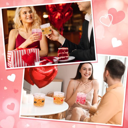 Booson 3 Pcs Valentine's Day Icon Glasses Valentine Juice Glass Cup 16oz Icon Stemless Glasses Lipstick XO Heart Drinking Glass Set for Wedding Engagement Anniversary Romantic Gifts