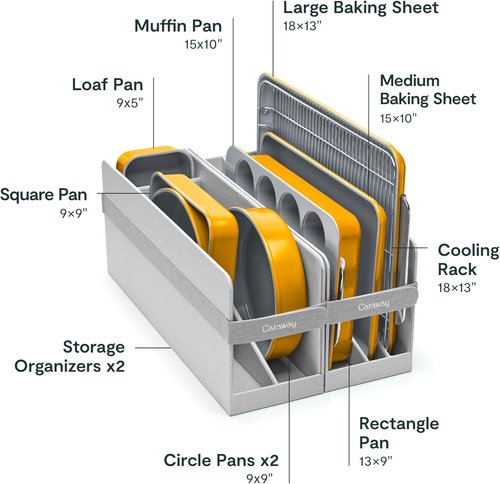 Caraway Nonstick Ceramic Bakeware Set - 11 Pieces of Safe, Durable Baking Pans & Cooling Rack | Marigold