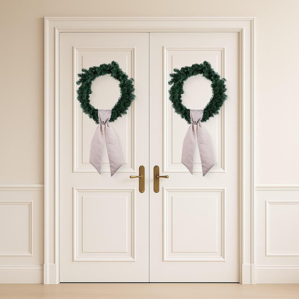 Brown Gingham Wreath Bow Set by [Brand Name] - 2 Pack Door Decoration | 5.12” Wide x 54.33” Each for Thanksgiving