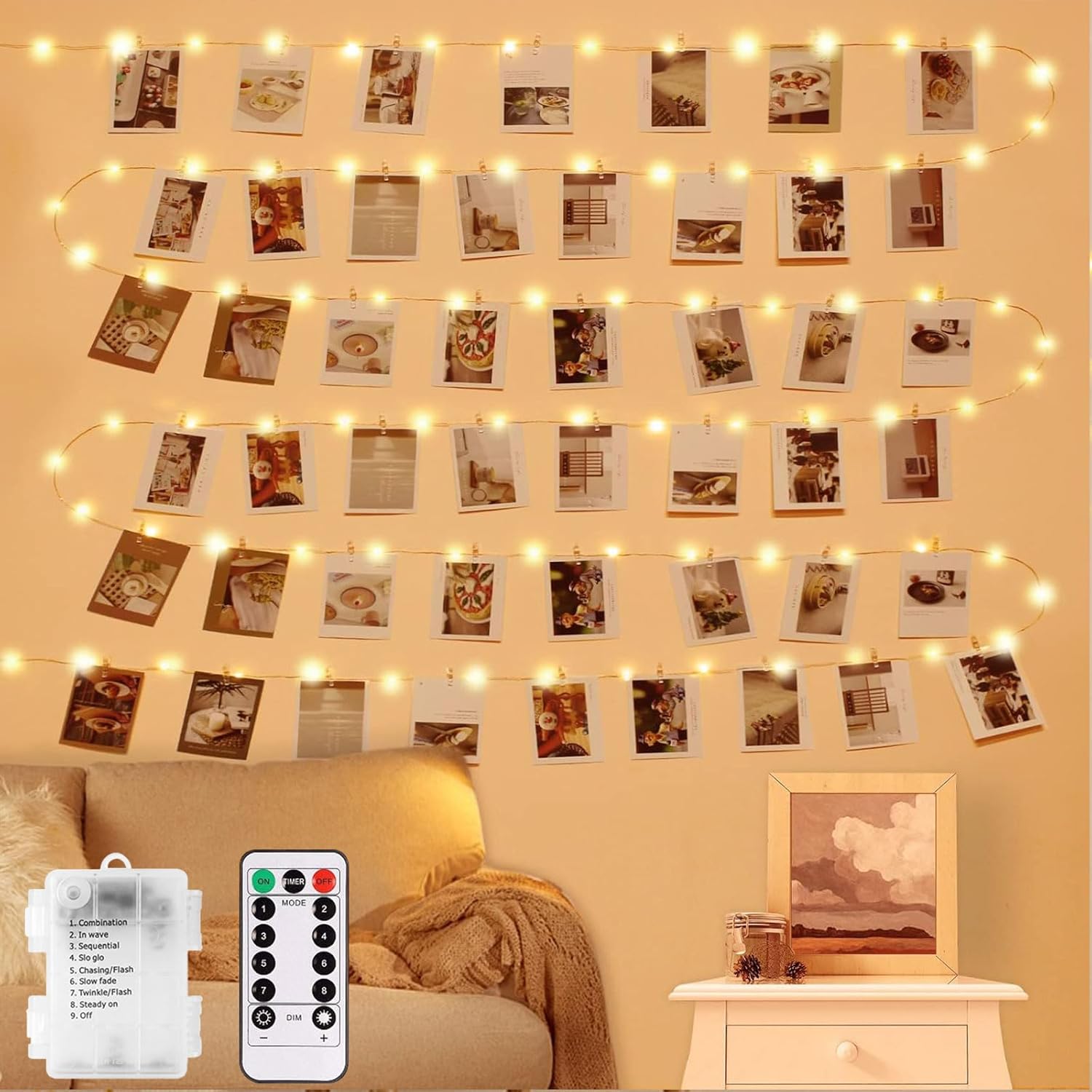 Skiennix Photo Clip String Lights - 33FT 100 LED Waterproof Fairy Lights with Remote & 50 Clear Clips