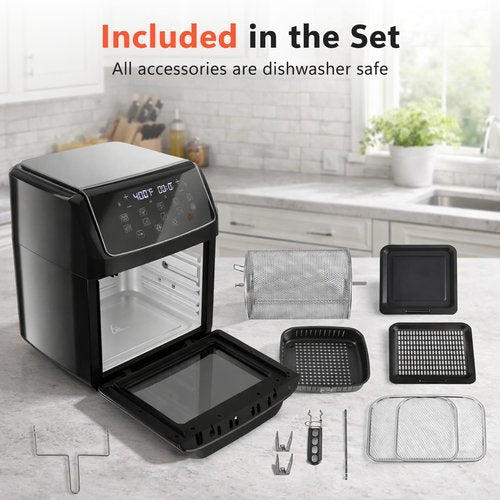 Simple Deluxe 10-in-1 Air Fryer Oven 12.6 Qt, Digital Preset Airfryer with Visible Window, Nonstick and Dishwasher-Safe Basket, Air Fry, Roast, Bake, Dehydrate, Fries, 1700W, Gary