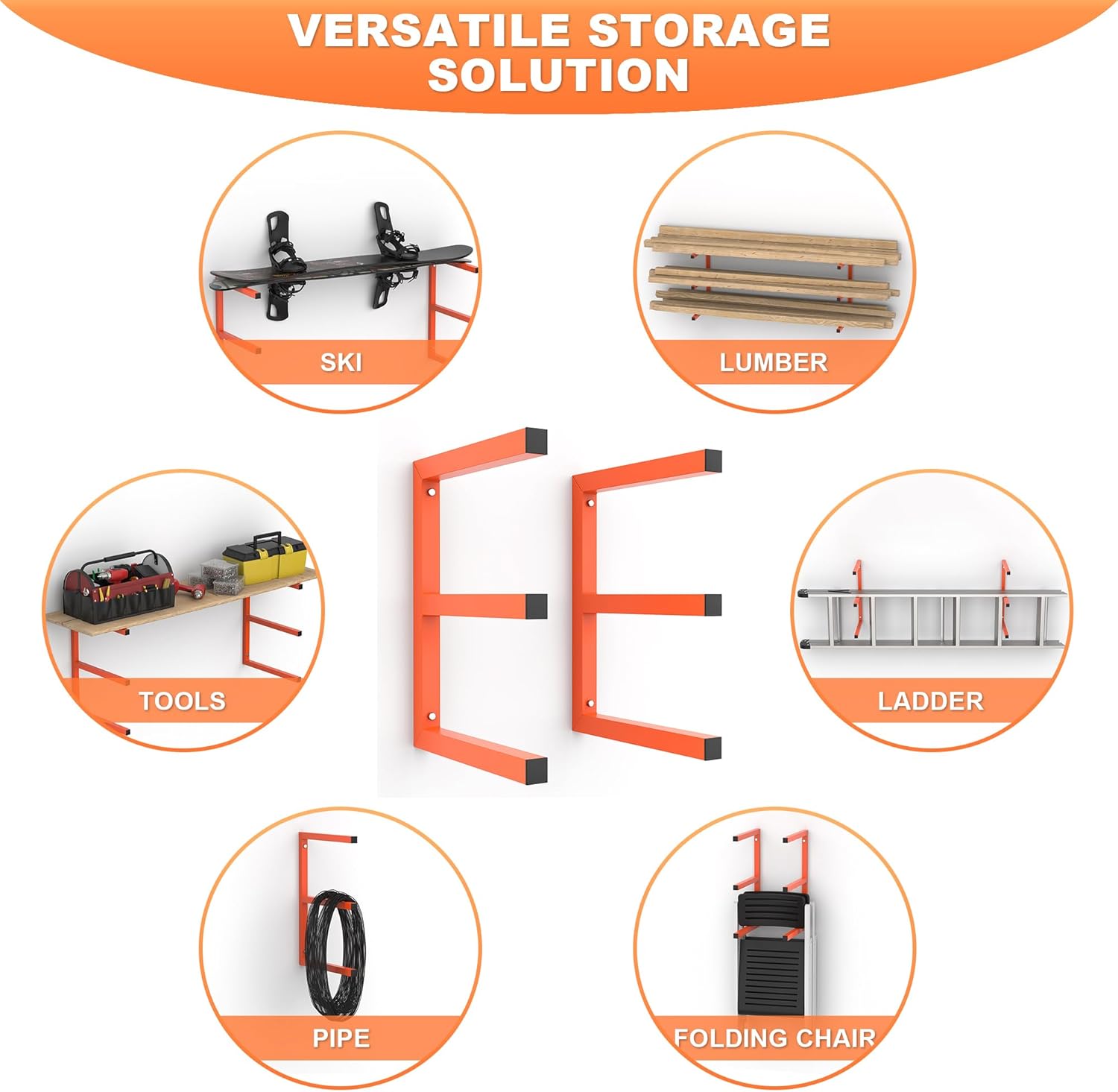 Ultrawall Lumber Storage Rack - Heavy-Duty Wall-Mounted Wood Organizer | Holds 220 LBS Per Level (Pack of 2, Orange)