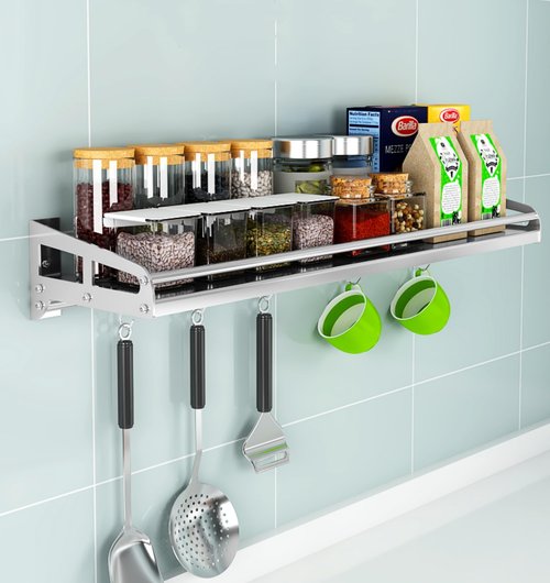 Floating Shelf 304 Stainless Steel Metal Heavy Duty Household Spice Rack Microwave Mounted Storage Rack for Kitchen Bedroom Bathroom (Length80CM*Wide15CM)