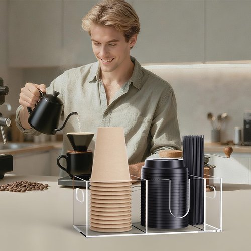 KZLCAKK Acrylic Coffee Cup Holder for Countertop, Coffee Bar Accessories and Organizer - Coffe Station Organizer for Cup Lid Stirrers Pod