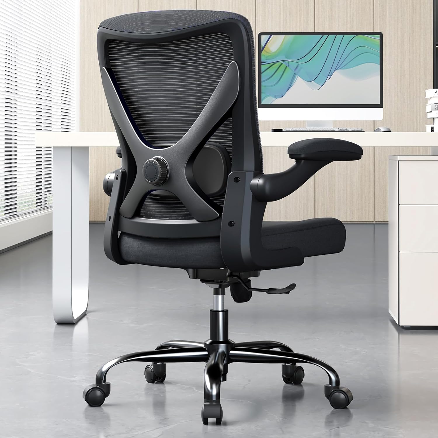 Skiennix Ergonomic Office Chair - Adjustable Lumbar Support for Home Office & Gaming - Comfortable Black Design