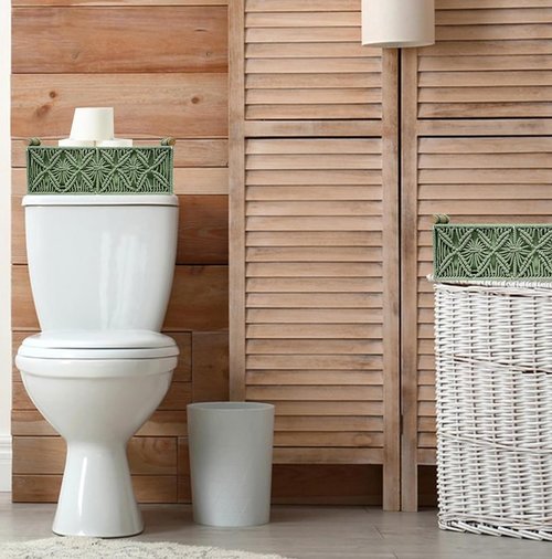 HOSROOME Macrame Decorative Baskets - Boho Organizing Baskets for Home Decor | Set of 2, Green