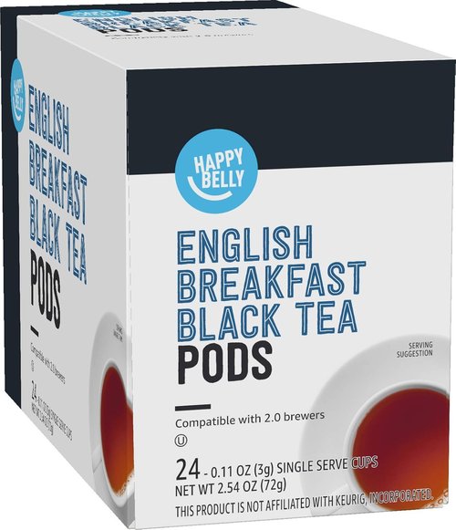Happy Belly - English Breakfast Tea Pods | 24 Count Compatible with 2.0 K-Cup Brewers