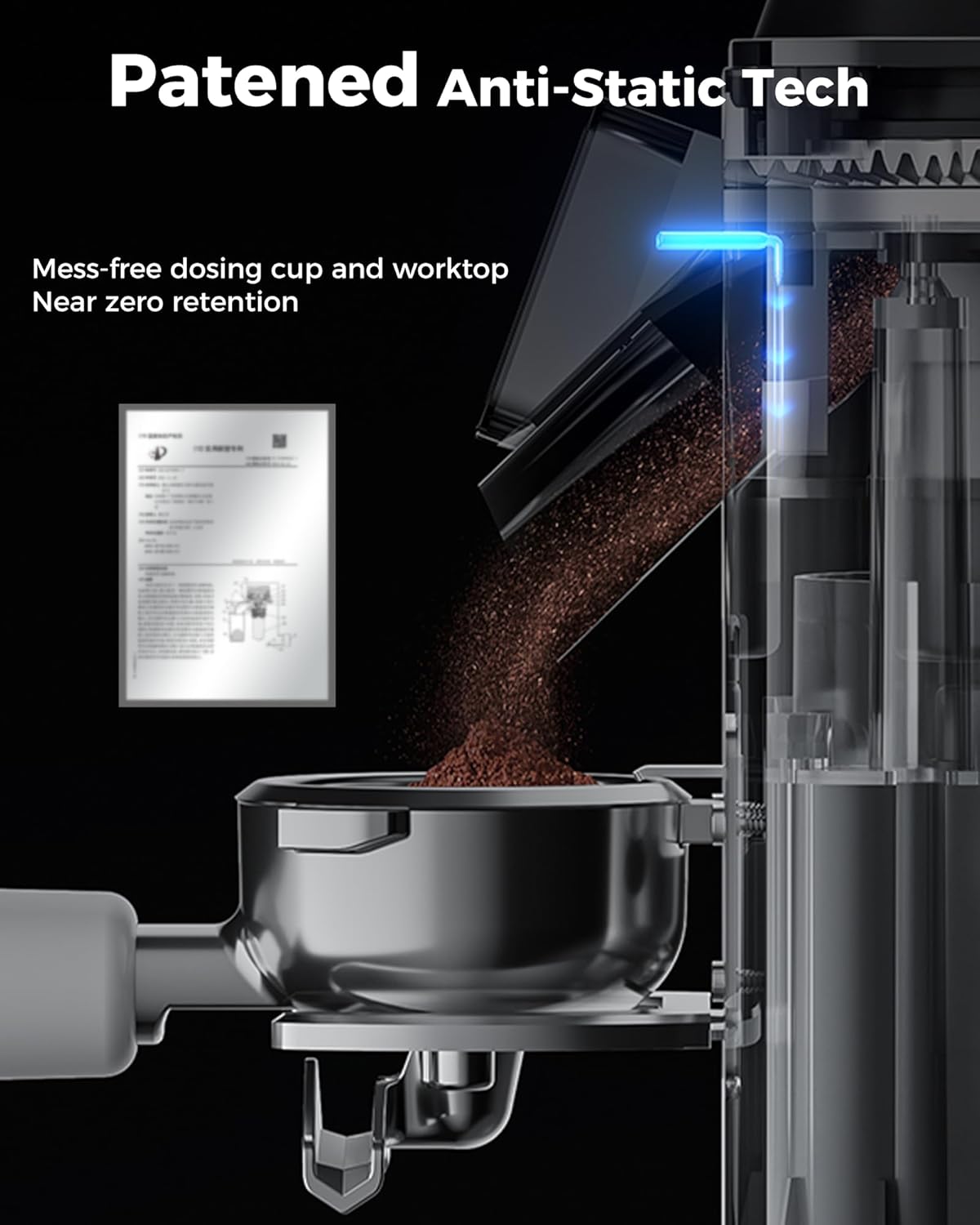 Tuni G1 Coffee Grinder - Precision Conical Burr Mill with 48 Grind Settings & LED Touchscreen - Stainless Steel Silver