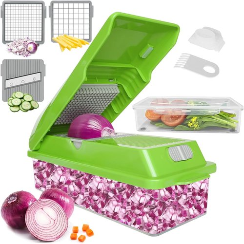 LHS Professional Vegetable Chopper - 5-in-1 Food Slicer & Dicer with Storage Containers | Green