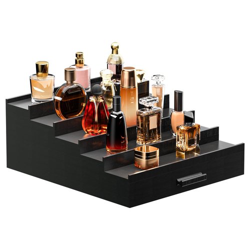 Sephyroth Cologne Organizer 5 Tier of Elegant Bamboo Perfume Organizer for Men with Hidden Storage and Practical Drawer, Perfect for Cologne Display & Gift (5T-Black)