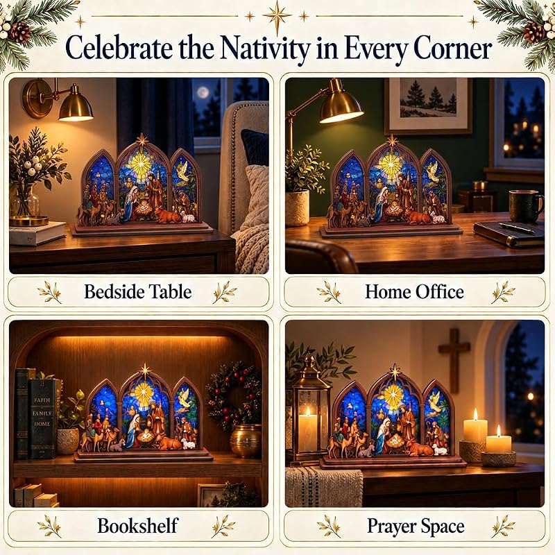 Tabletop Nativity Scene Set – Wooden Christmas Nativity Decor, 7.5 in Wide