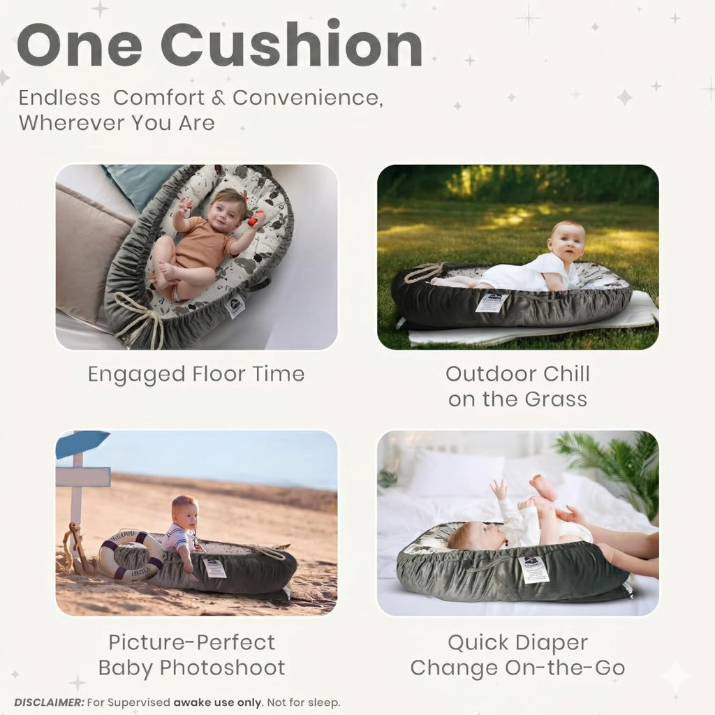 Skiennix Newborn Lounger - Flexible & Portable Infant Support Cushion | Soft 100% Cotton, Multi-Use for Travel & Changing Mat
