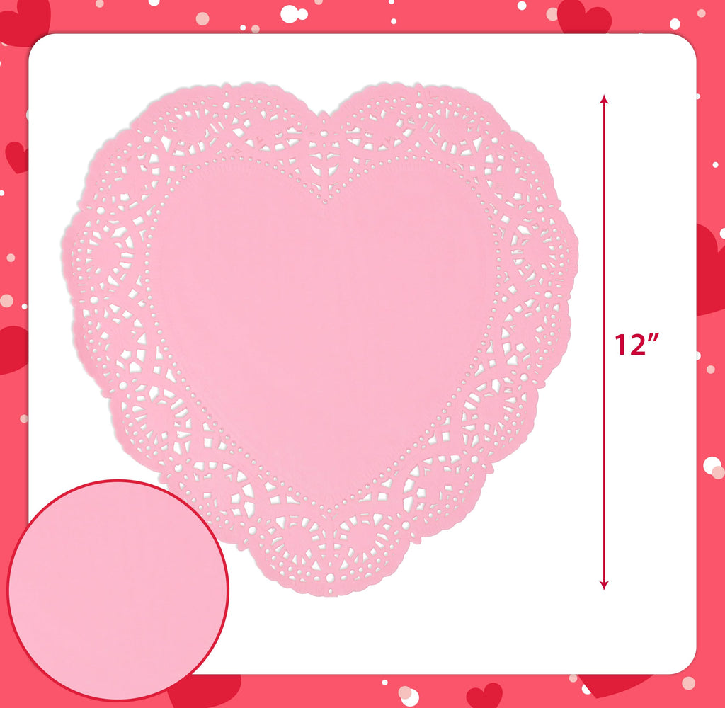 100 Pcs 12 Inch Valentine Heart Doilies Cutouts Paper Lace Doily Red Craft Gift Set for Table Party Decorations