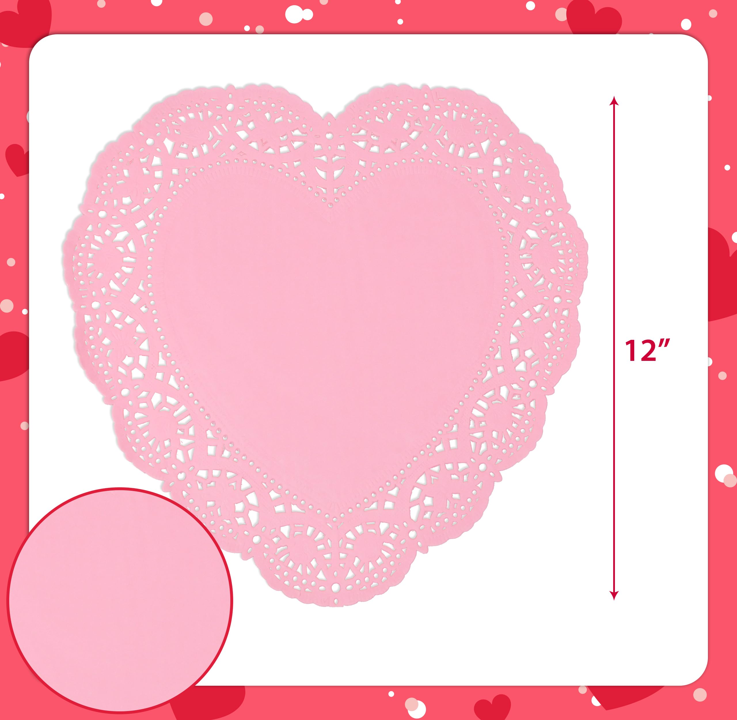 100 Pcs 12 Inch Valentine Heart Doilies Cutouts Paper Lace Doily Red Craft Gift Set for Table Party Decorations