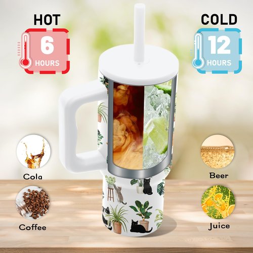 Plant Gifts for Women Girls, Gardener Plants Tumbler with Handle 24 oz, Insulated Stainless Steel Crazy Black Cats Coffee Mug Cup, Gardening Gifts for Plant Lovers Women