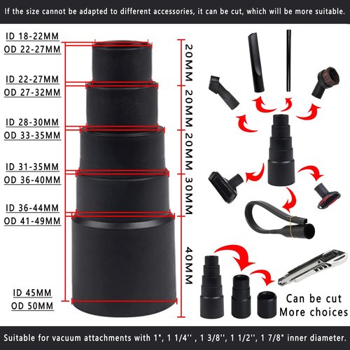 12PCS Universal Vacuum Attachment Kit Wet Dry Plastic Vacuum Hose Adapter 1-1/4" Vacuum Cleaners Accessories with Horse Hair Brush Extension Wand Flexible Crevice Tool Adapter for Shop Vac Accessories