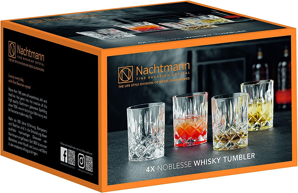 Nachtmann Noblesse Collection Whiskey Glass, Set of 4 Crystal Clear Glasses, 4-Inch Tumbler for Scotch, Cocktail, Liquor, or Bourbon, 10-Ounce, dishwasher safe