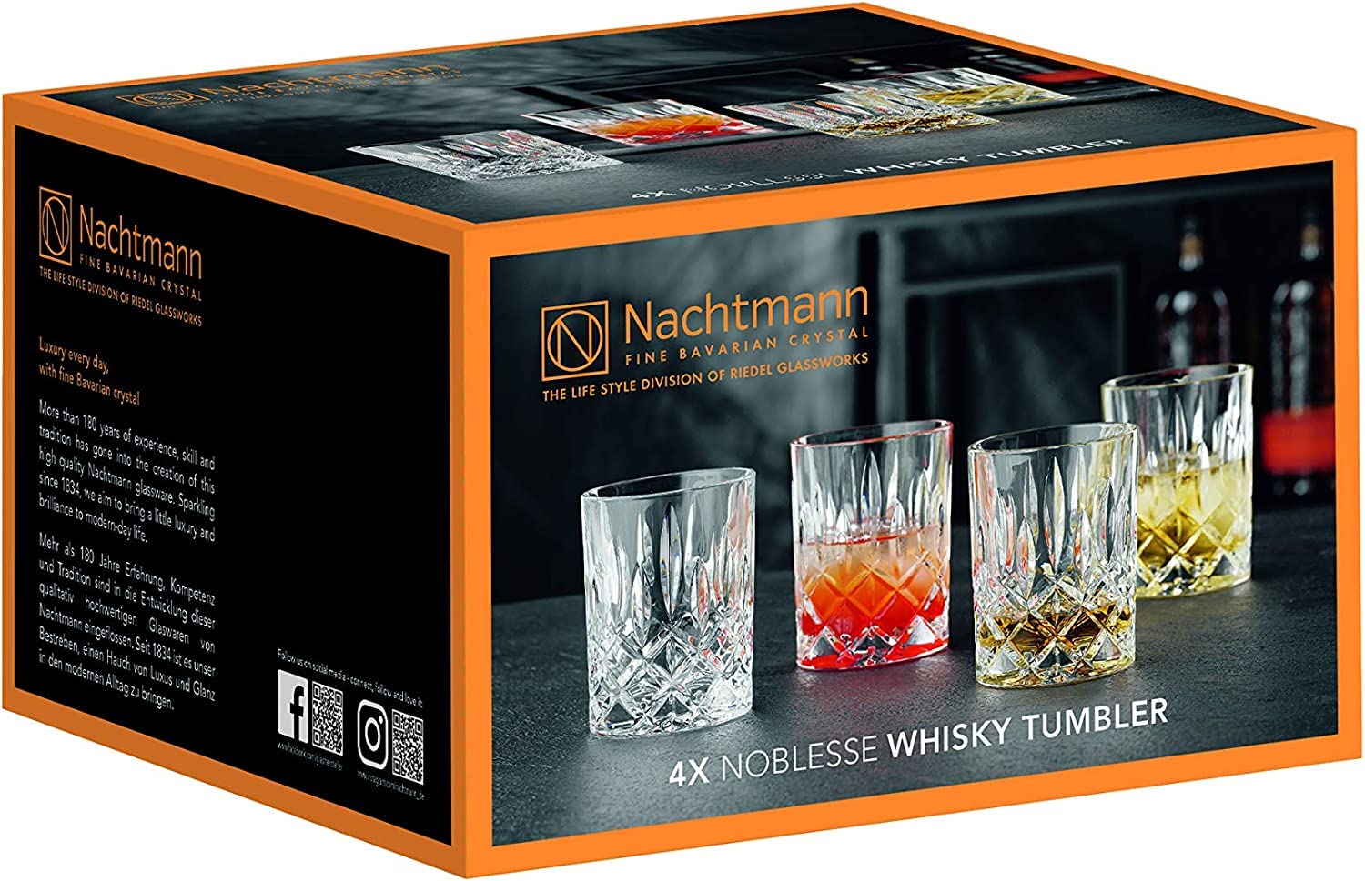Nachtmann Noblesse Collection Whiskey Glass, Set of 4 Crystal Clear Glasses, 4-Inch Tumbler for Scotch, Cocktail, Liquor, or Bourbon, 10-Ounce, dishwasher safe