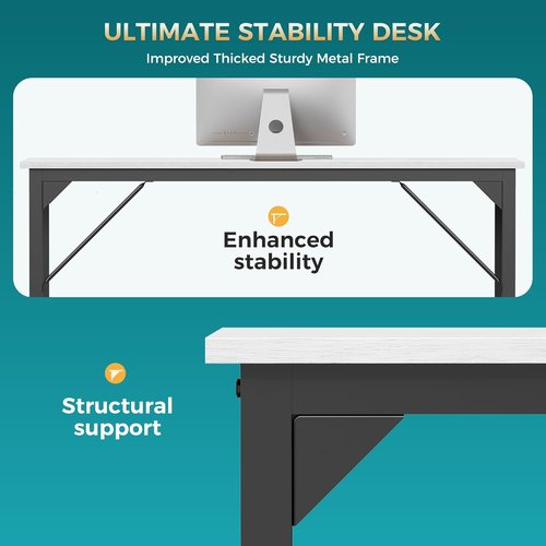 DUMOS 63-Inch Computer Desk - Modern Home Office Study Table with Triangular Reinforcement | White Wood Finish